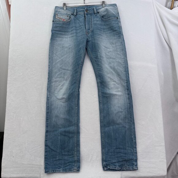 Diesel Larkee Jeans Mens 32x32 (34x33) Blue Regular Straight Leg Whisker 0827F